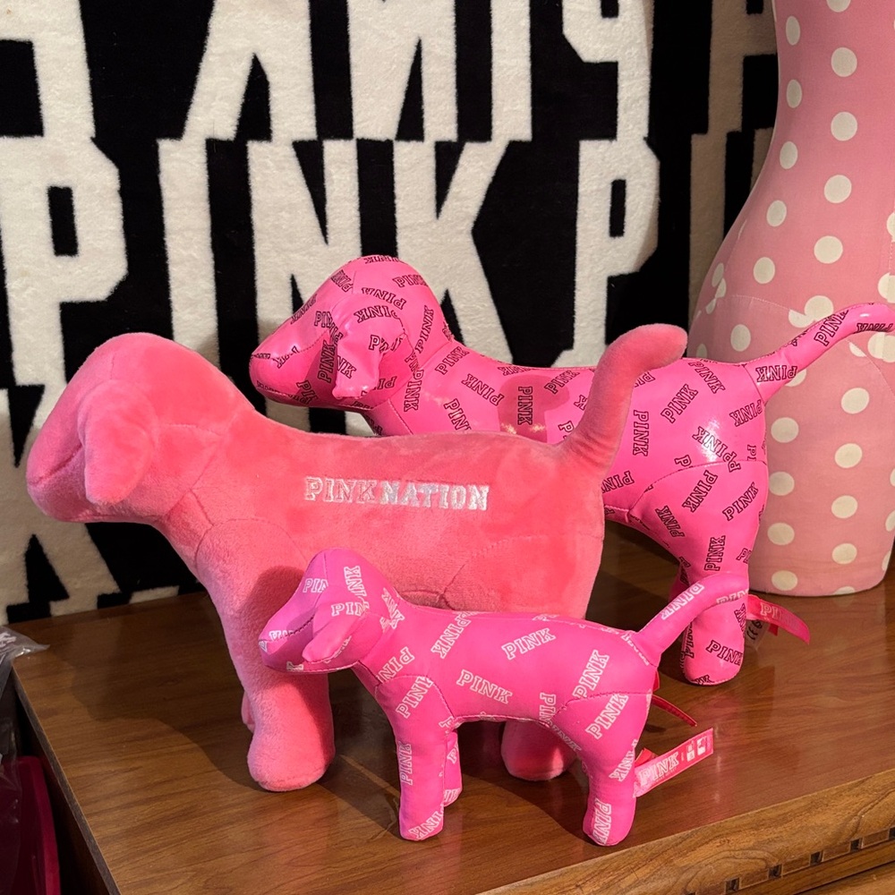 PINK Victoria's Secret Plush Dog Set - Bright Pink